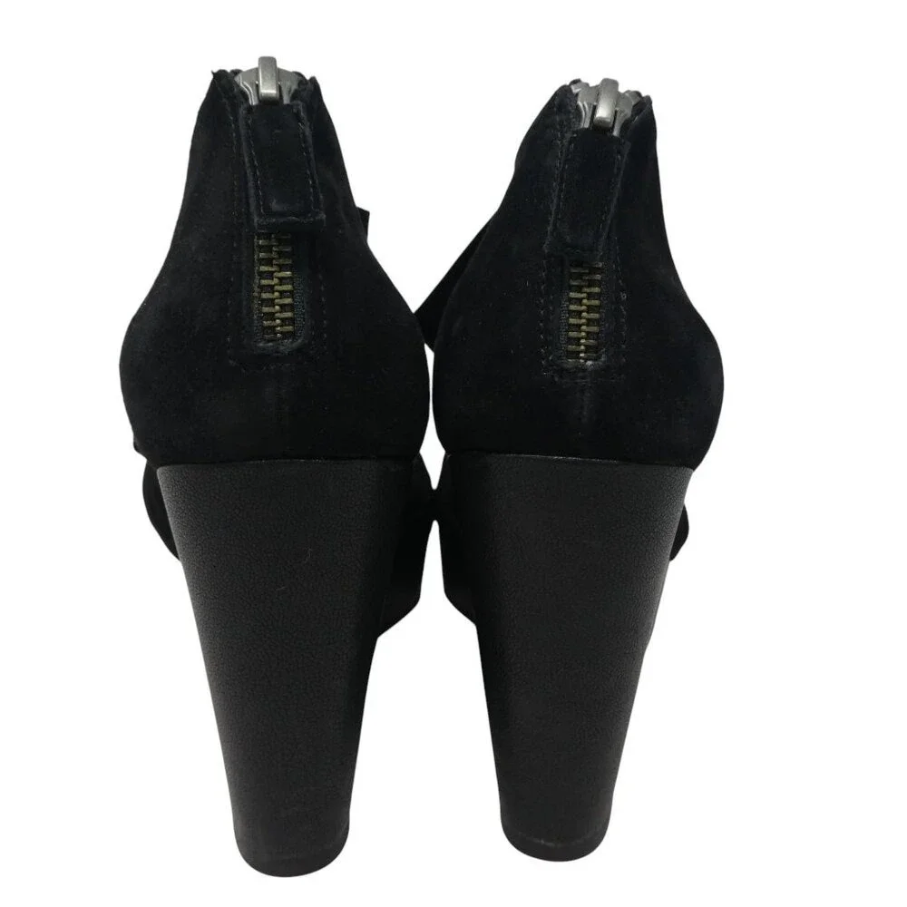 Eileen Fisher Willow Wedge Sandals Women Size 9 Black Suede Platform Crossover